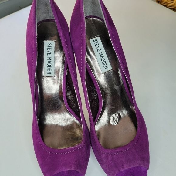 STEVE MADDEN Purple Silver Suade Peep Toe Heels - Picture 15 of 16